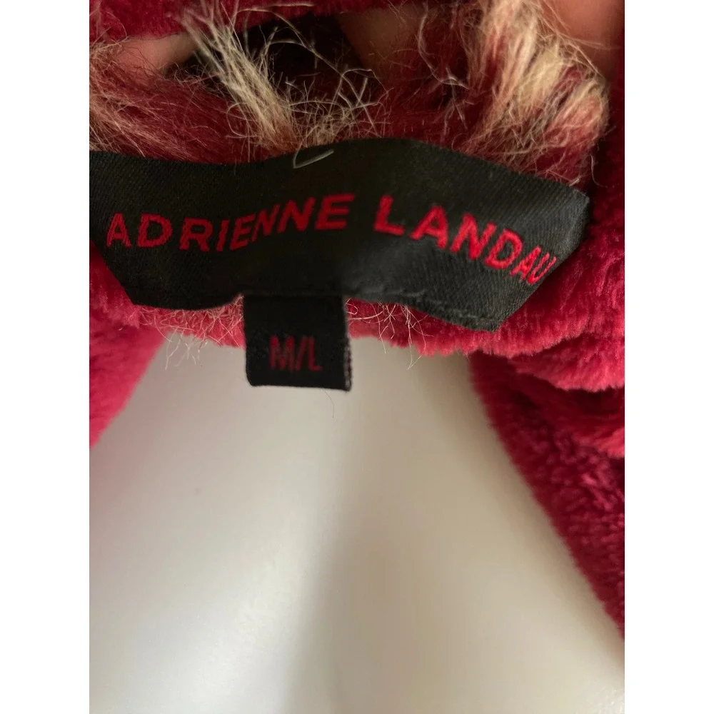 Adrienne Landau Womens Red Faux Fur Trim Plush Fleece‎ Long Robe M/L Loungewear
